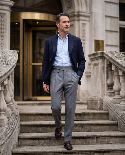 Zemax Pantalone Falte Kopča – Siva – na modelu