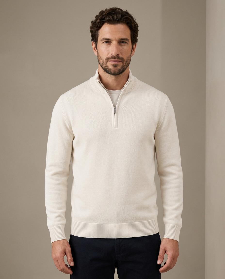 Zemax Half-Zip Džemper Beli - fotografija 2