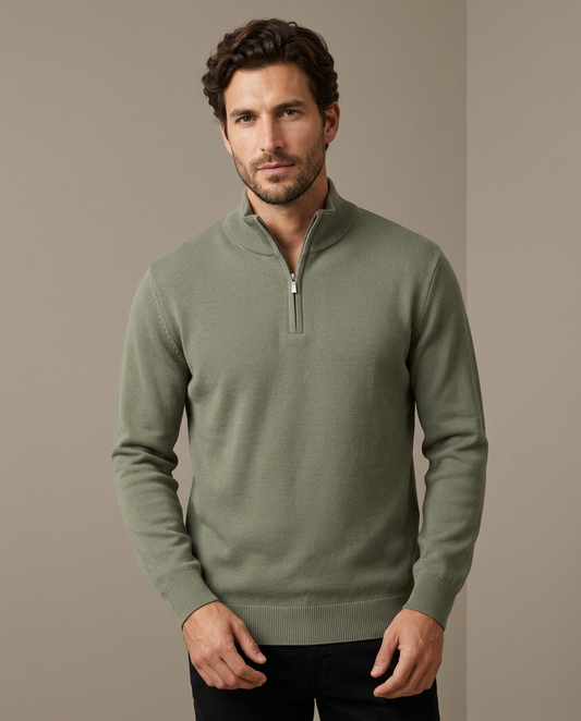 Zemax Half-Zip Džemper Maslinasti - fotografija 2