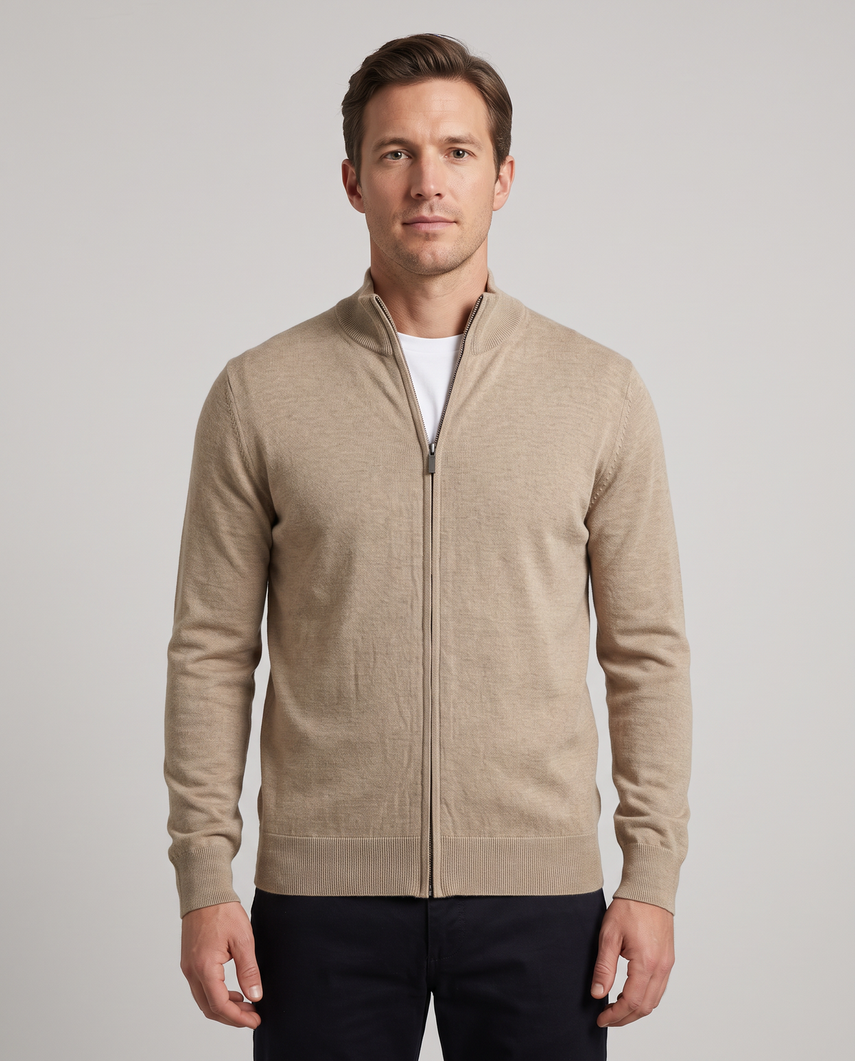 Zemax Full-Zip Džemper Bež - fotografija 3