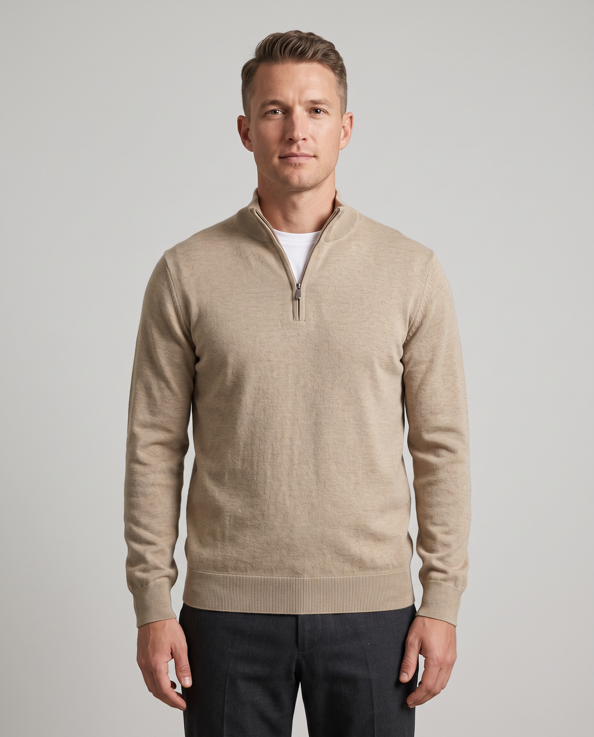 Zemax Half-Zip Džemper Bež - fotografija 2