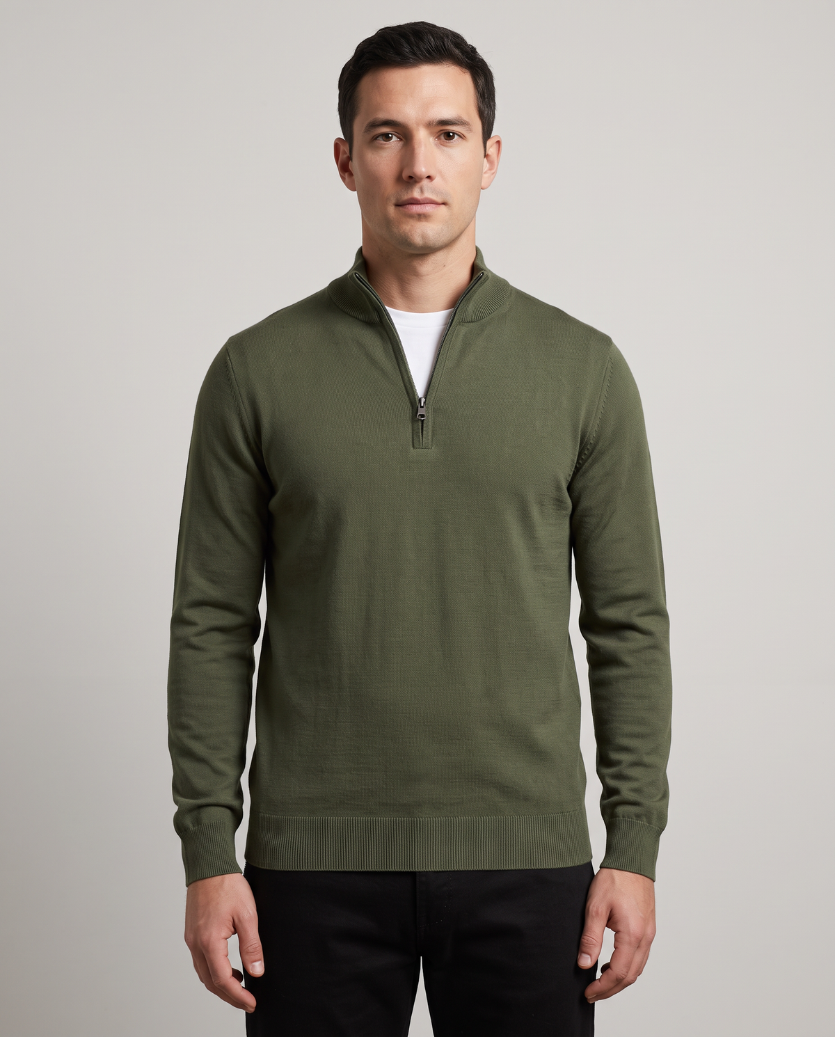 Zemax Half-Zip Džemper Maslinasti - fotografija 2