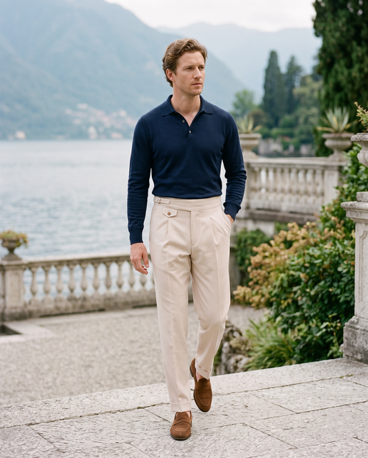Zemax Pantalone Falte Kopča – Bež – na modelu