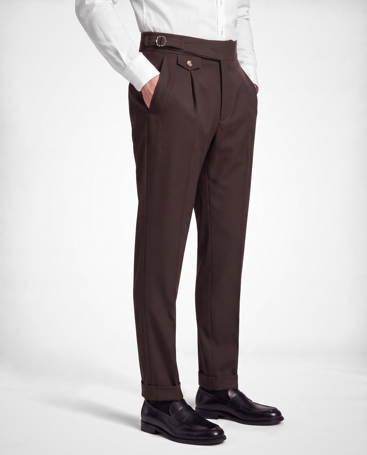 Zemax Pantalone Falte Kopča – Braon – bočni prikaz