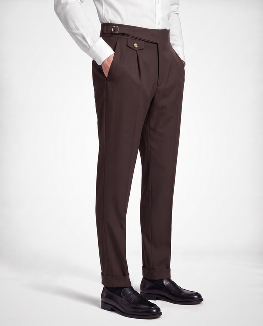 Zemax Pantalone Falte Kopča – Braon – bočni prikaz