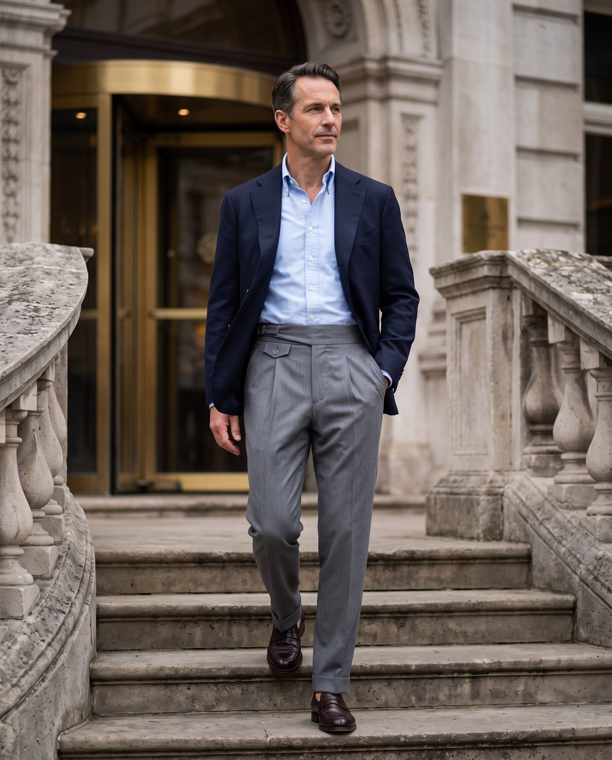 Zemax Pantalone Falte Kopča – Siva – na modelu
