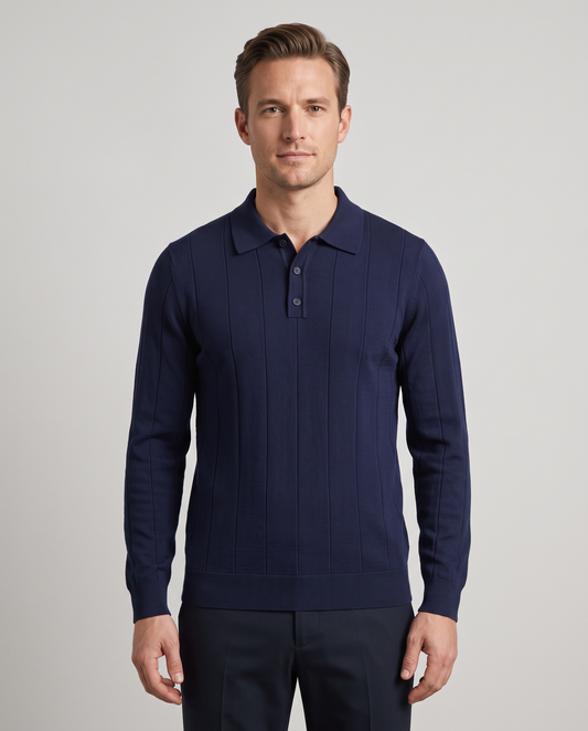 Zemax Rebrasti Polo Džemper Teget - fotografija 3